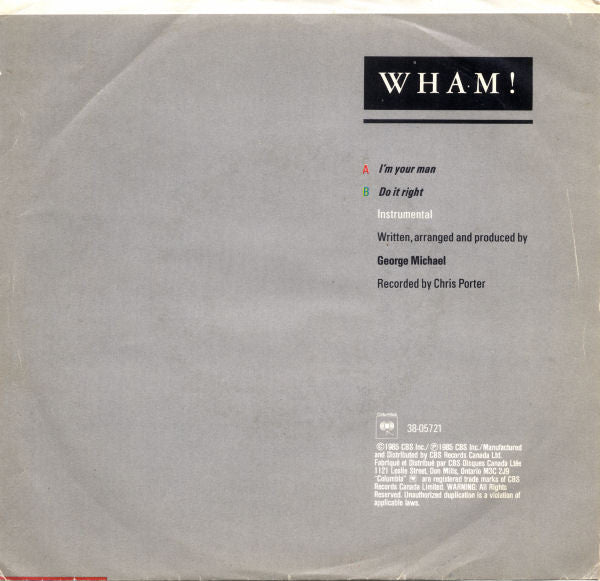 Wham! - I'm Your Man (7") - Discogs image 2