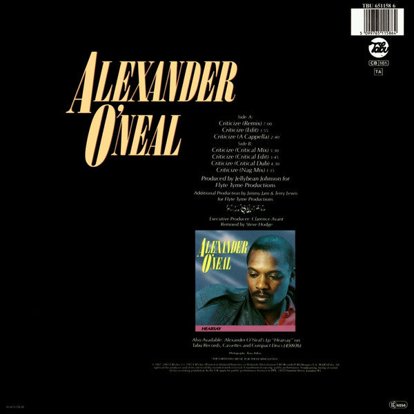 Alexander O'Neal - Criticize (Special 12" Mixes) (12") - Discogs image 2