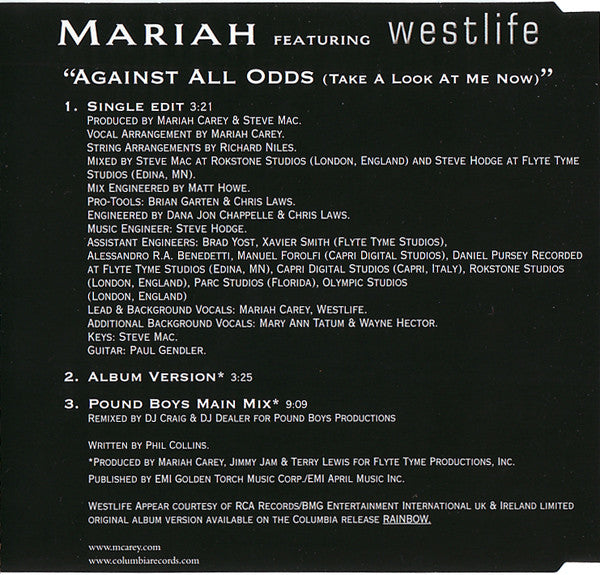 Mariah Carey Featuring Westlife - Against All Odds (Take A Look At Me Now) (CD) - Discogs image 2