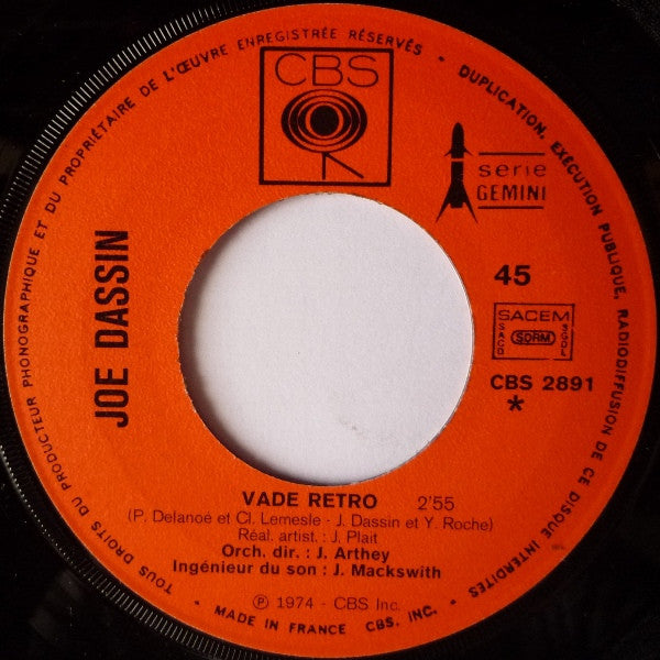 Joe Dassin - Vade Retro / Si Tu T'appelles Mélancolie (7") - Discogs image 3