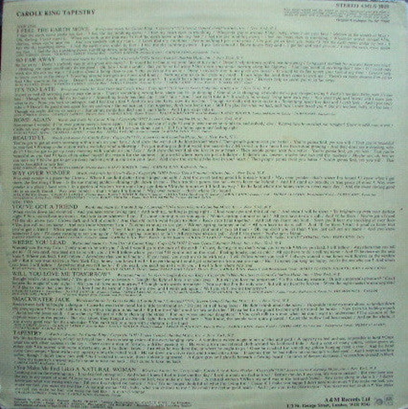 Carole King - Tapestry (LP) - Discogs image 2