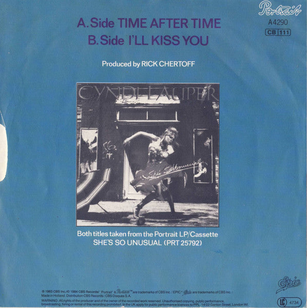 Cyndi Lauper - Time After Time (7") - Discogs image 2