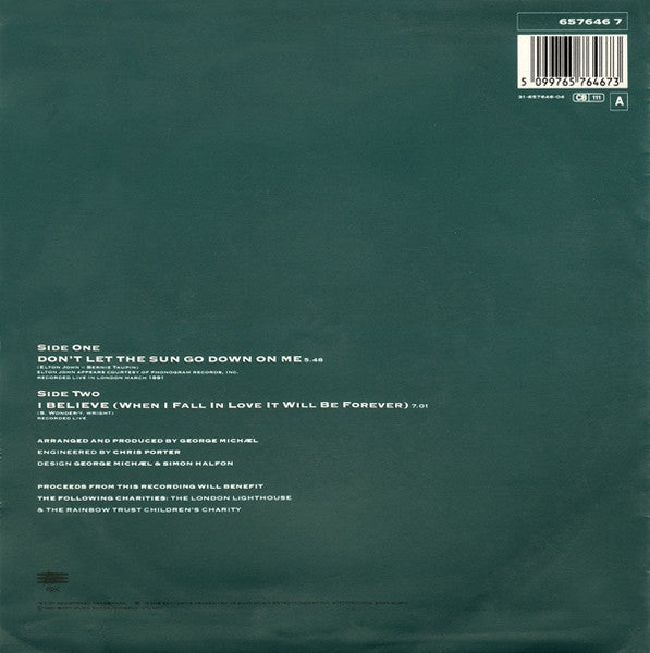 George Michael, Elton John - Don't Let The Sun Go Down On Me (7") - Discogs image 2