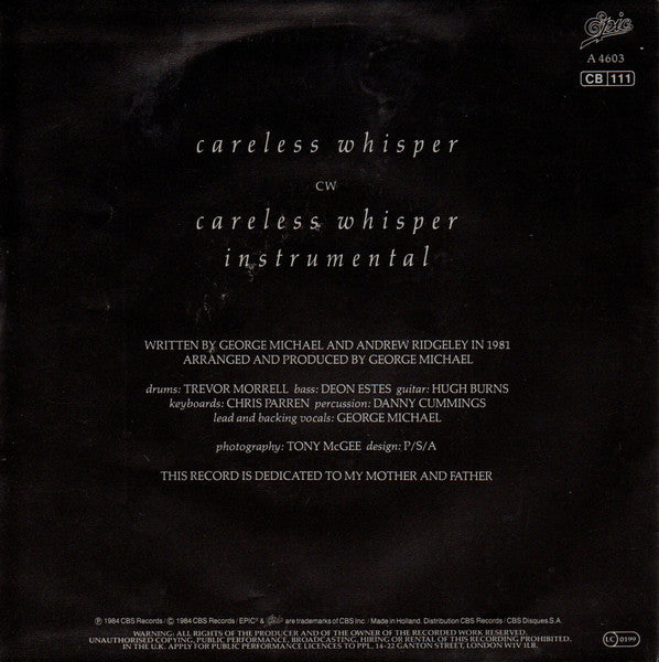 George Michael - Careless Whisper (7") - Discogs image 2