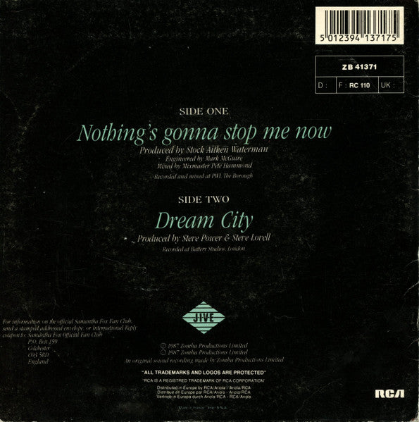 Samantha Fox - Nothing's Gonna Stop Me Now (7") - Discogs image 2