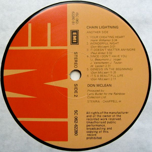 Don McLean - Chain Lightning (LP) - Discogs image 4