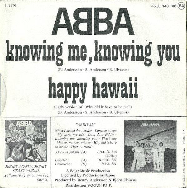 ABBA - Knowing Me, Knowing You / Happy Hawaii (7") - Discogs image 2