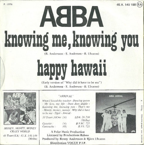 ABBA - Knowing Me, Knowing You / Happy Hawaii (7") - Discogs image 2