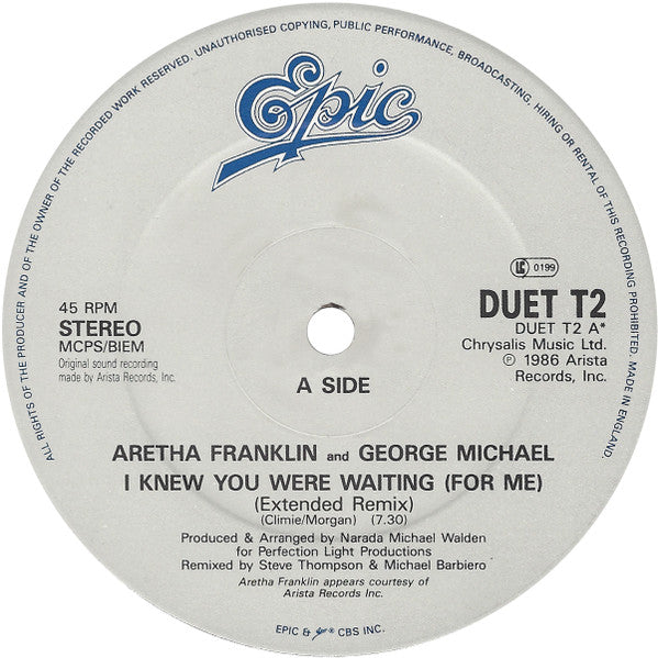Aretha Franklin & George Michael - I Knew You Were Waiting (For Me) (12") - Discogs image 3