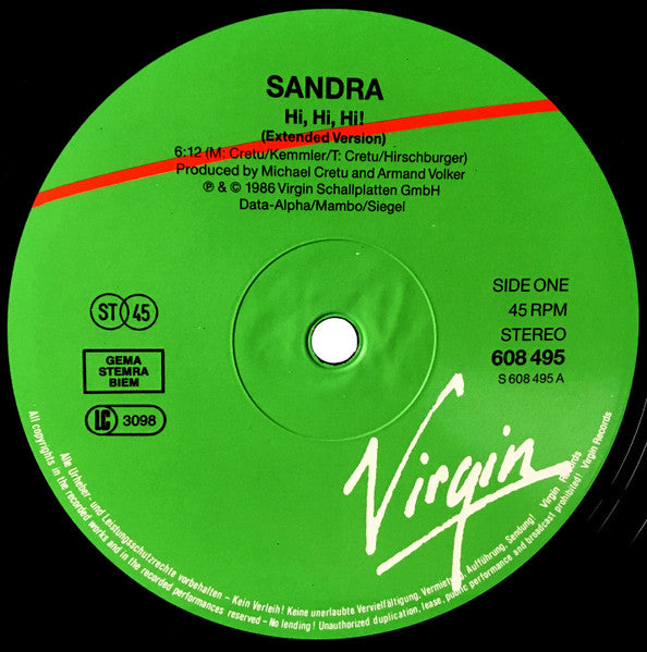 Sandra - Hi! Hi! Hi! (Extended 12") (12") - Discogs image 3