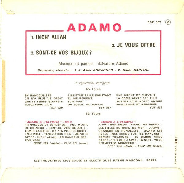 Adamo - Inch' Allah (7") - Discogs image 2