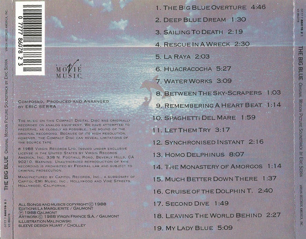 Eric Serra - The Big Blue (Original Motion Picture Soundtrack) (CD) - Discogs image 2