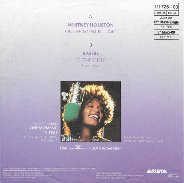 Whitney Houston - One Moment In Time (7") - Discogs image 2