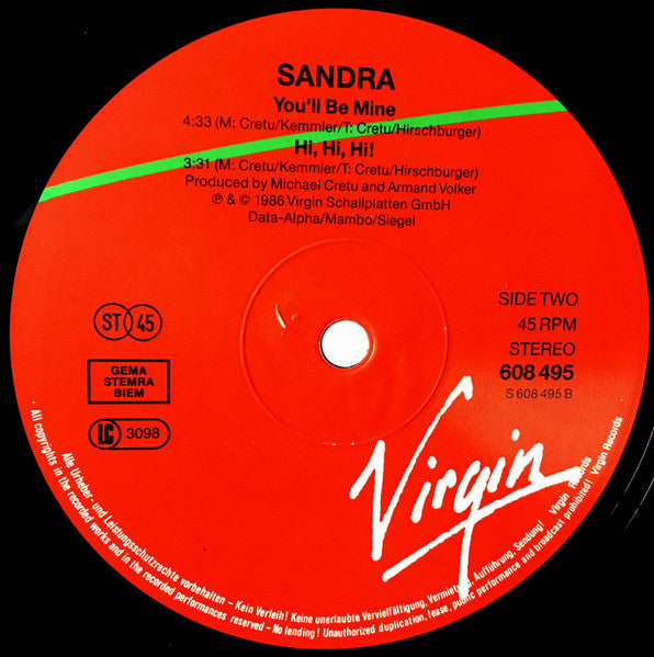 Sandra - Hi! Hi! Hi! (Extended 12") (12") - Discogs image 4