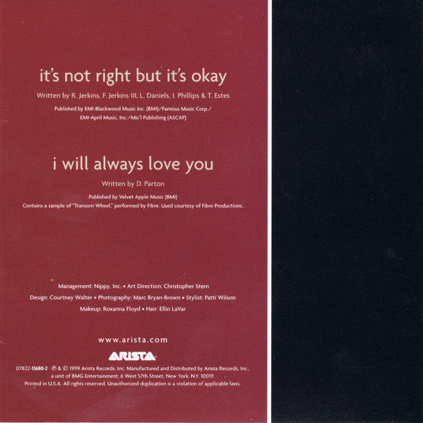 Whitney Houston - It's Not Right But It's Okay (CD) - Discogs image 4