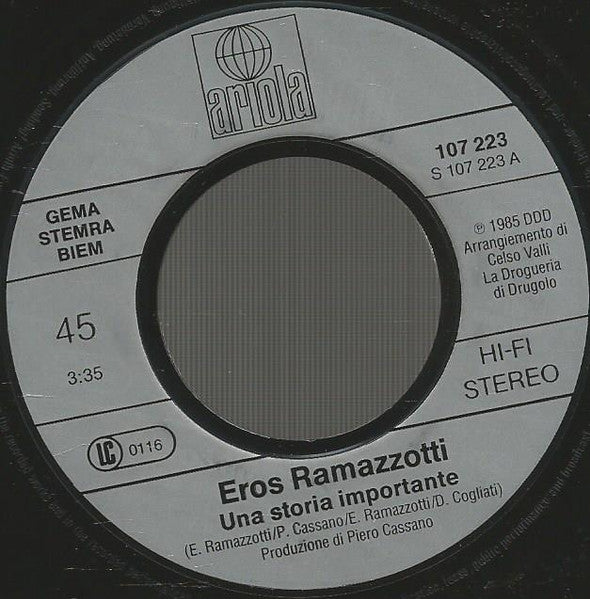 Eros Ramazzotti - Una Storia Importante (7") - Discogs image 3