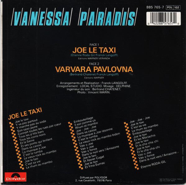 Vanessa Paradis - Joe Le Taxi (7") - Discogs image 2