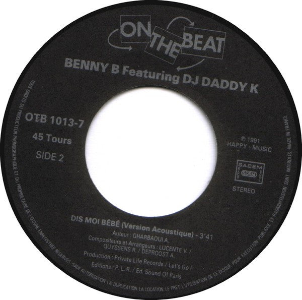 Benny B Featuring DJ Daddy K - Dis Moi Bébé (7") - Discogs image 4