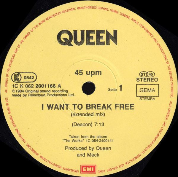 Queen - I Want To Break Free (Extended Mix) (12") - Discogs image 3