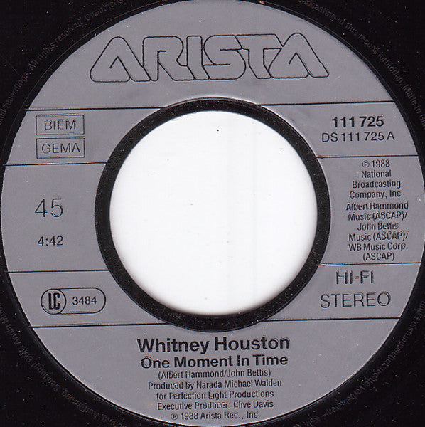 Whitney Houston - One Moment In Time (7") - Discogs image 3