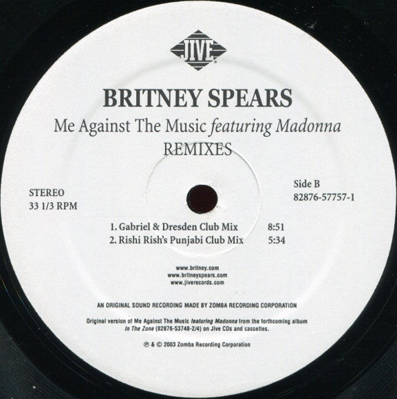 Britney Spears Featuring Madonna - Me Against The Music (Remixes) (2x12") - Discogs image 4