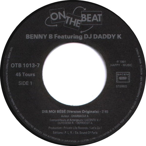 Benny B Featuring DJ Daddy K - Dis Moi Bébé (7") - Discogs image 3