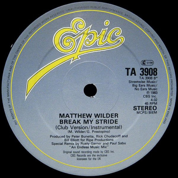 Matthew Wilder - Break My Stride (Extended Remix) (12") - Discogs image 4