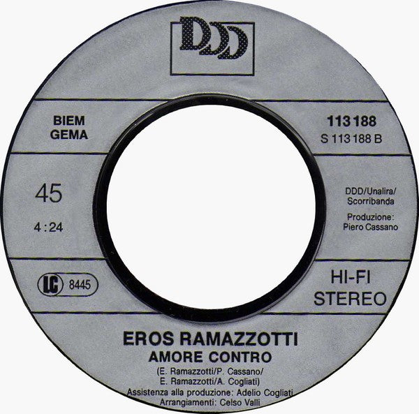 Eros Ramazzotti - Se Bastasse Una Canzone / Amore Contro (7") - Discogs image 4