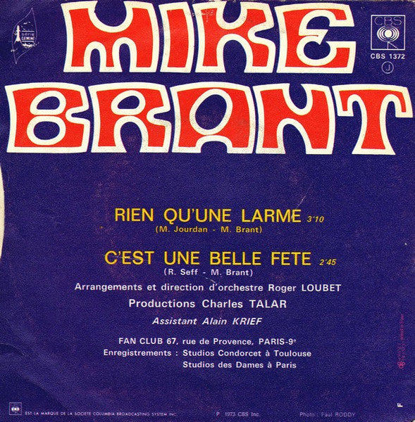 Mike Brant - Rien Qu'une Larme (7") - Discogs image 2