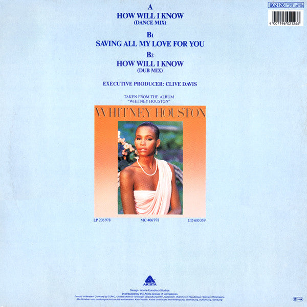 Whitney Houston - How Will I Know (12") - Discogs image 2