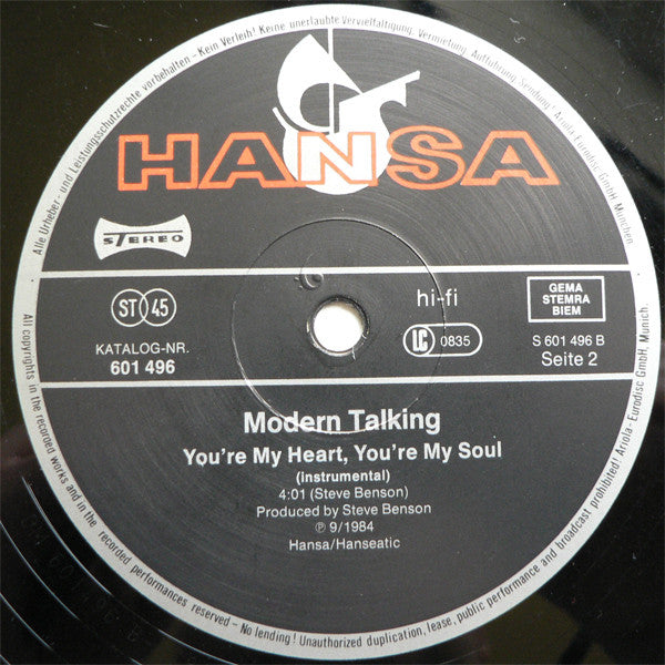 Modern Talking - You're My Heart, You're My Soul (12") - Discogs image 4
