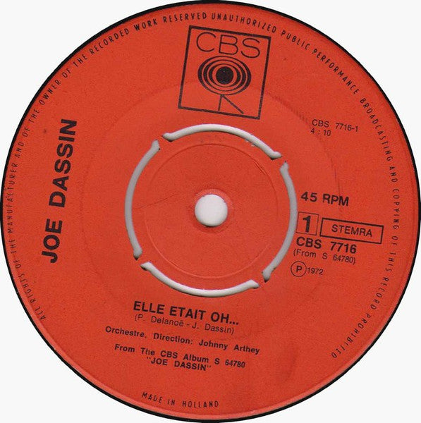 Joe Dassin - Elle Etait Oh! / La Mal-aimée Du Courrier Du Cœur (7") - Discogs image 3