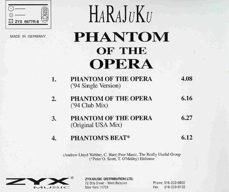 Harajuku - Phantom Of The Opera (The '94 Remixes) (CD) - Discogs image 2