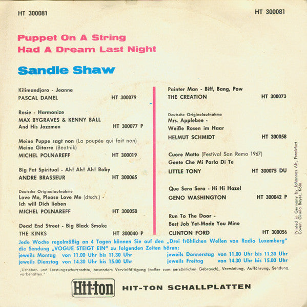 Sandie Shaw - Puppet On A String (7") - Discogs image 2