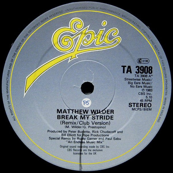 Matthew Wilder - Break My Stride (Extended Remix) (12") - Discogs image 3