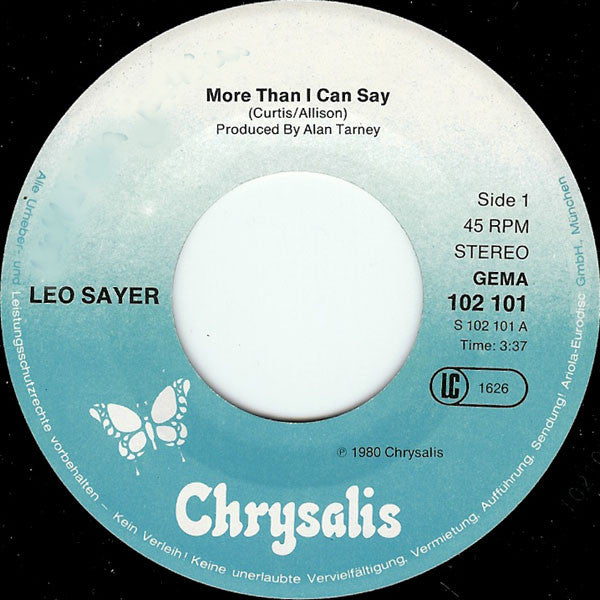 Leo Sayer - More Than I Can Say (7") - Discogs image 3