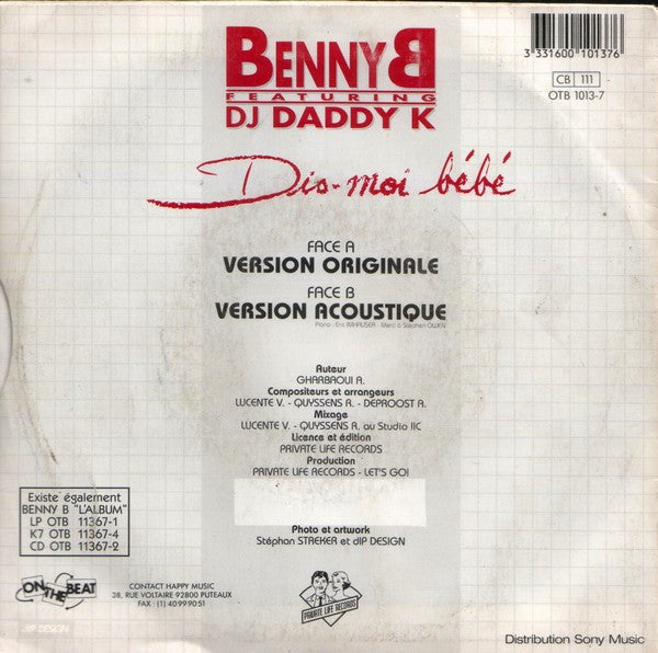 Benny B Featuring DJ Daddy K - Dis Moi Bébé (7") - Discogs image 2