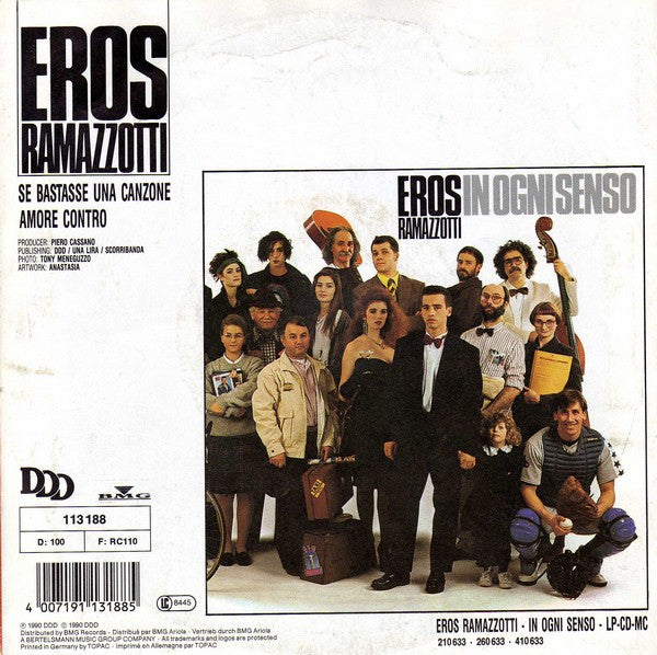 Eros Ramazzotti - Se Bastasse Una Canzone / Amore Contro (7") - Discogs image 2