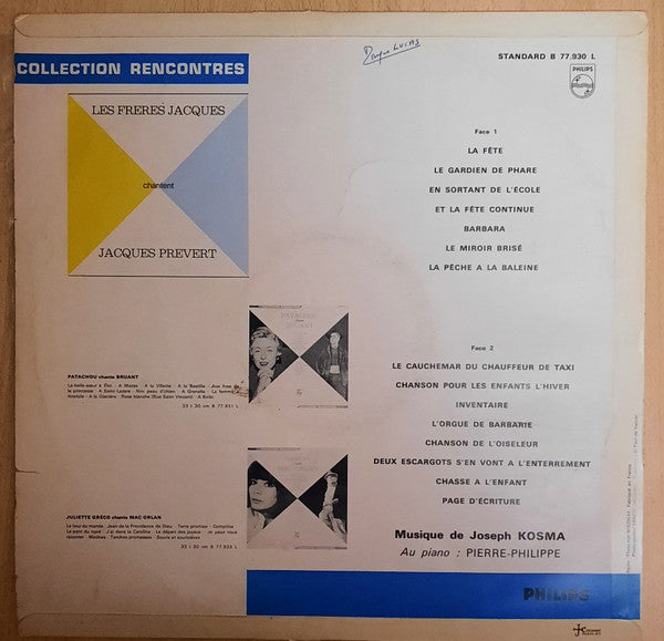 Les Frères Jacques - Les Frères Jacques Chantent Jacques Prévert (LP) - Discogs image 2