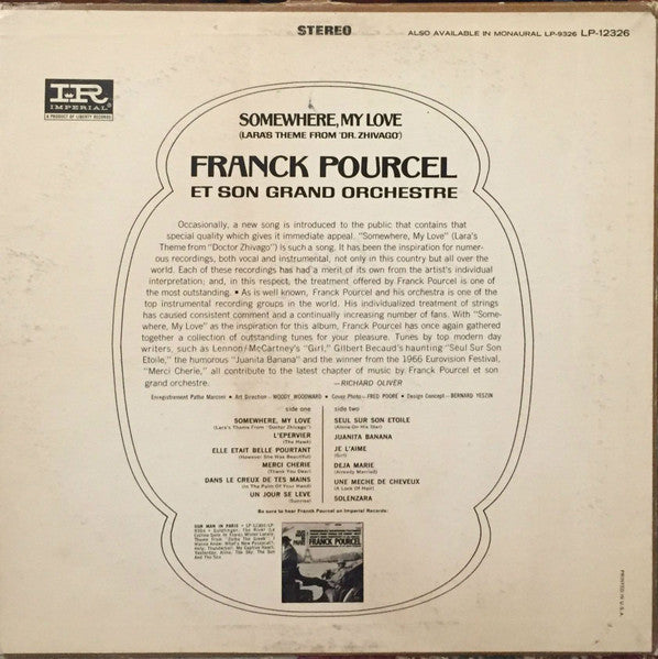 Franck Pourcel Et Son Grand Orchestre - Somewhere, My Love (Lara's Theme From "Dr. Zhivago") (LP) - Discogs image 2