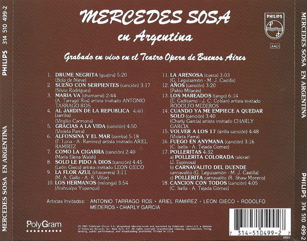 Mercedes Sosa - Mercedes Sosa En Argentina (CD) - Discogs image 3