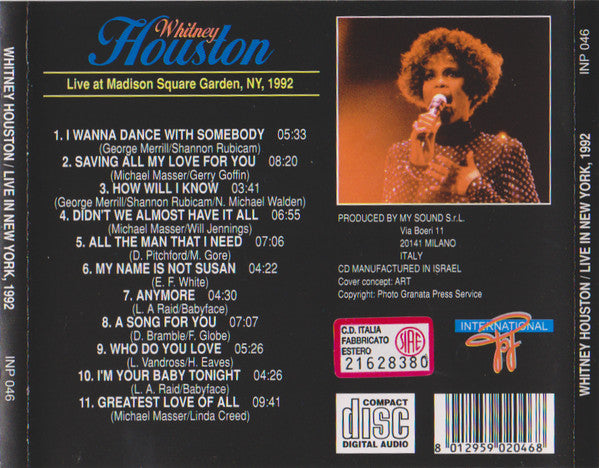 Whitney Houston - Live At Madison Square Garden,Ny,1992 (CD) - Discogs image 4