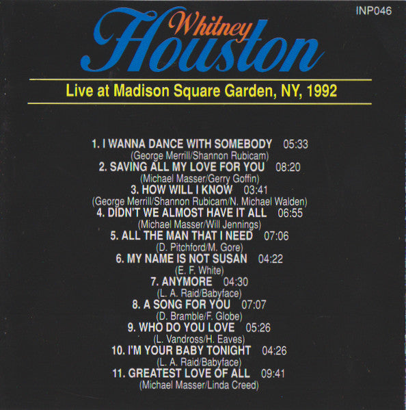 Whitney Houston - Live At Madison Square Garden,Ny,1992 (CD) - Discogs image 2