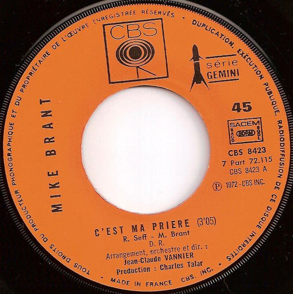 Mike Brant - C'est Ma Prière (7") - Discogs image 3
