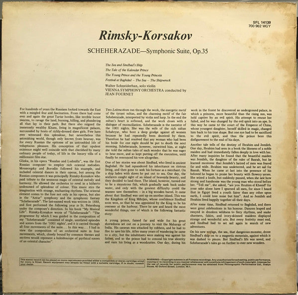 Nikolai Rimsky-Korsakov, Wiener Symphoniker, Jean Fournet - Scheherazade (LP) - Discogs image 2