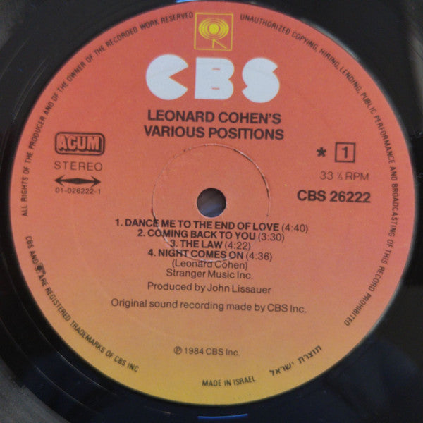 Leonard Cohen - Various Positions (LP) - Discogs image 3