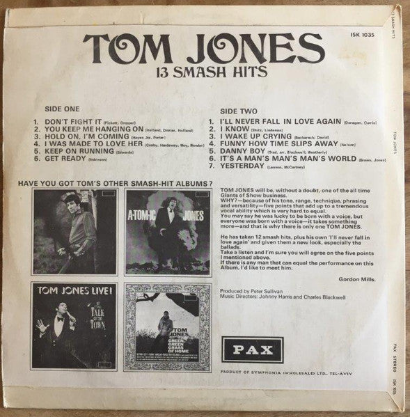 Tom Jones - 13 Smash Hits (LP) - Discogs image 2