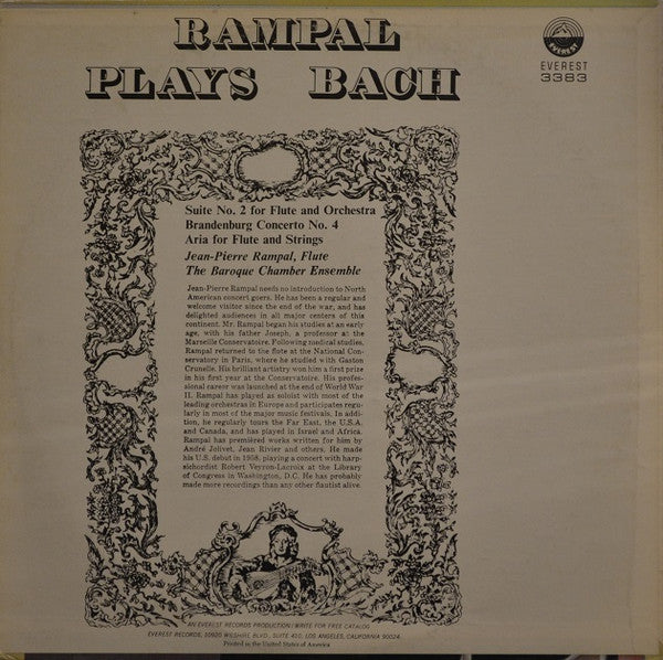 Jean-Pierre Rampal , Flute Baroque Chamber Orchestra, The, Johann Sebastian Bach - Rampal Plays Bach (LP) - Discogs image 2