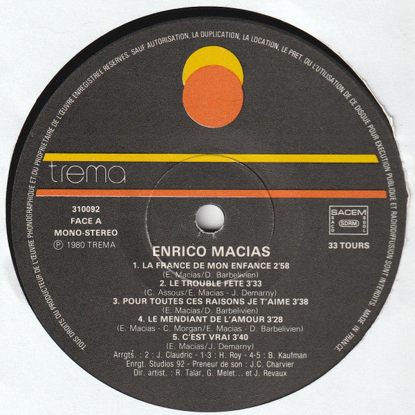 Enrico Macias - Enrico Macias (LP) - Discogs image 3