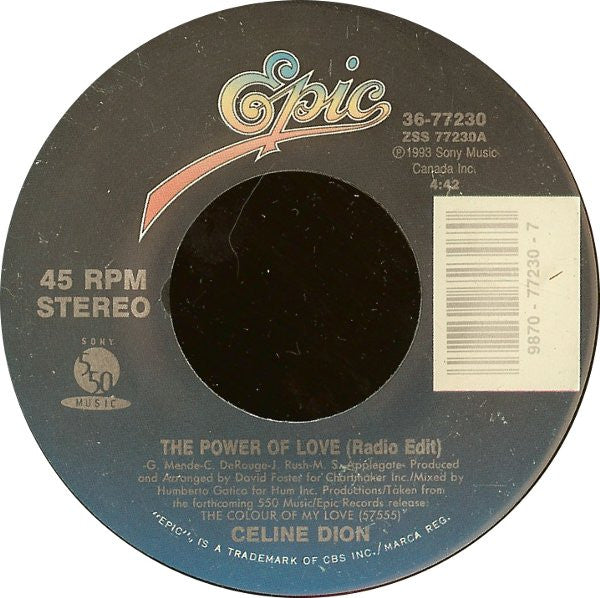 Céline Dion - The Power Of Love (7")